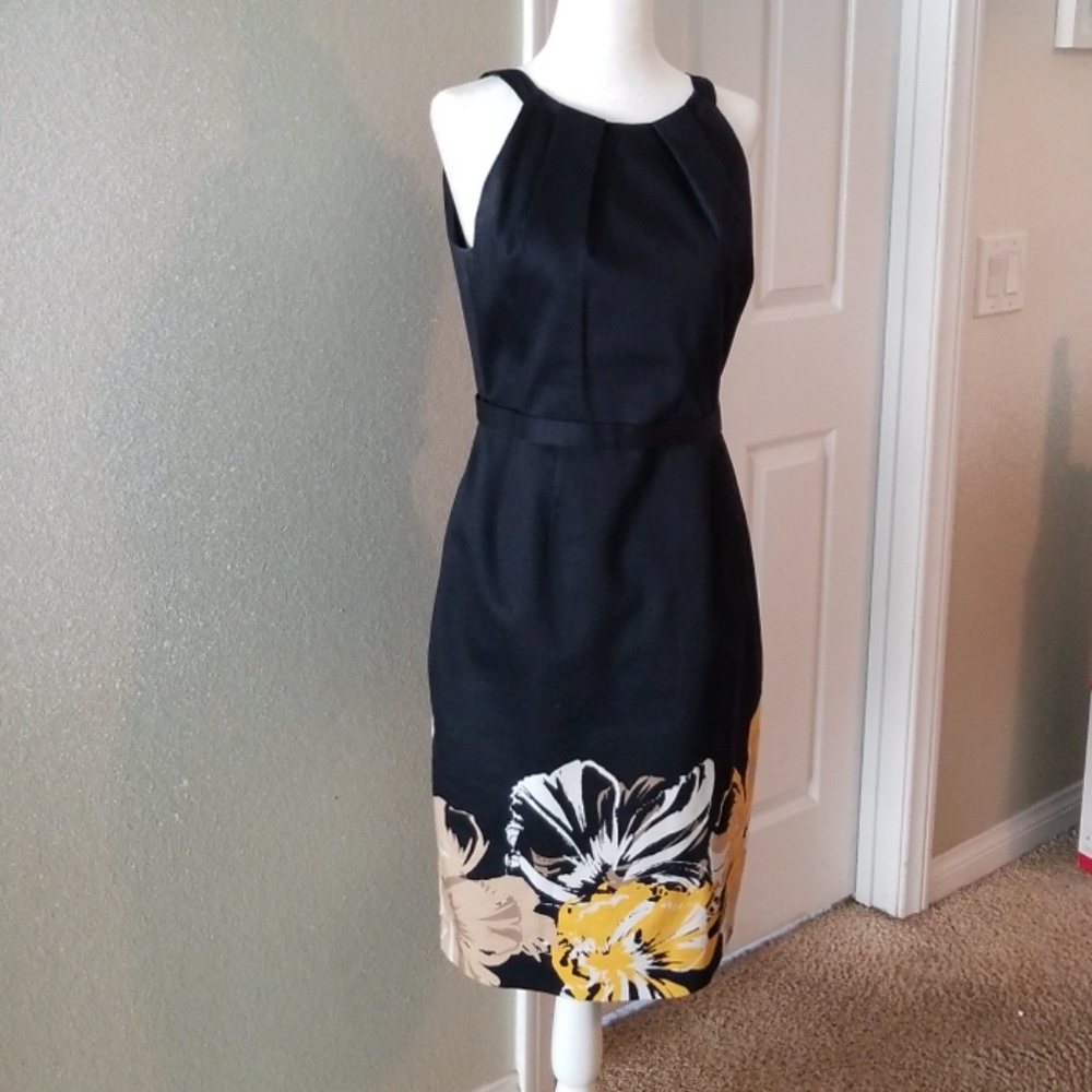 Tahari Pleat Neck Sheath Dress